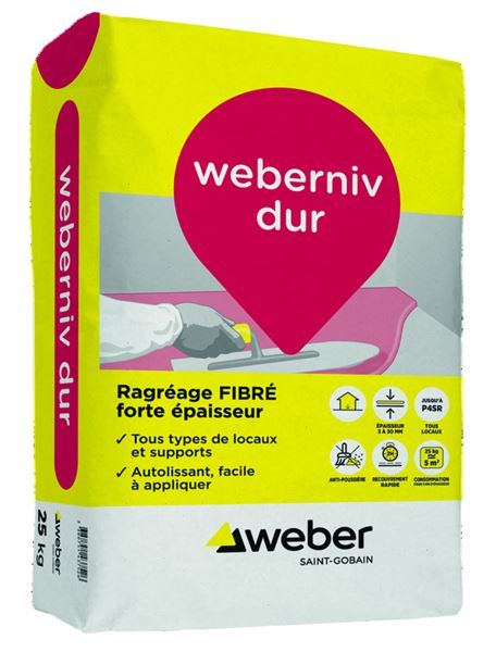 Photo de l'article WEBER Ragrage fibr autolissant de sols (P4R FIBRE) WEBER.NIV DUR