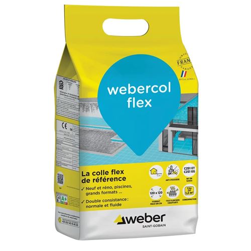 Photo de l'article WEBER Mortier colle pour carrelage WEBERCOL FLEX intrieur et extrieur (C2S1 et EG) 