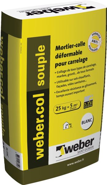 Photo de l'article WEBER Mortier-colle dformable Webercol souple - blanc - sac de 25 kg