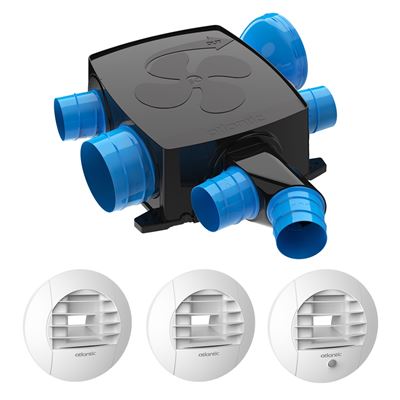 Photo de l'article ATLANTIC CLIM VENTIL Kit Hygrocosy BC Flex + Kit piles Hygrocosy basse consommation Flex + T3 / T7 Hygro B avec 3 bouches