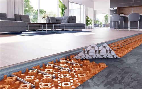 Photo de l'article SCHLUTER Dalle plancher chauffant � plots avec isolation thermique et acoustique BEKOTEC-EN-FI