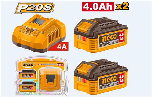 Photo de l'article INGCO Chargeur de batteries 4.0 AH + 2 batteries 4.0 AH 20V   