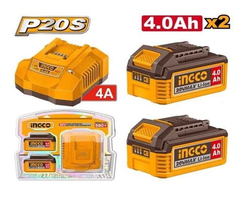 Photo de l'article INGCO Chargeur de batteries + 2 batteries 4,0Ah