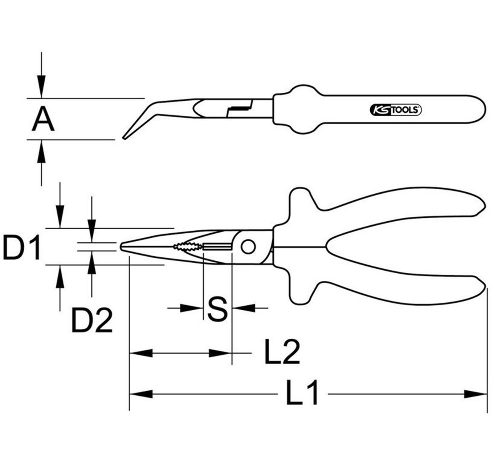 Photo de l'article KS TOOLS Pince  bec coud KS,  poignes bi-matire (longueur 165 mm)