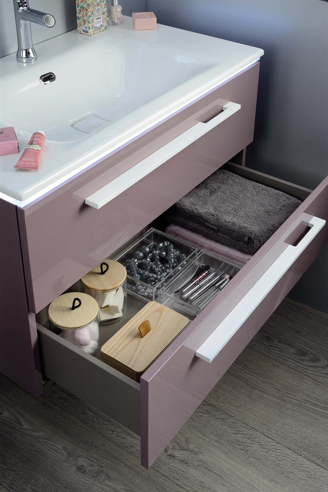 Photo de l'article SANIJURA Meuble sous vasque 2 tiroirs laqu (100 cm) - Poignes rapportes - HALO 2