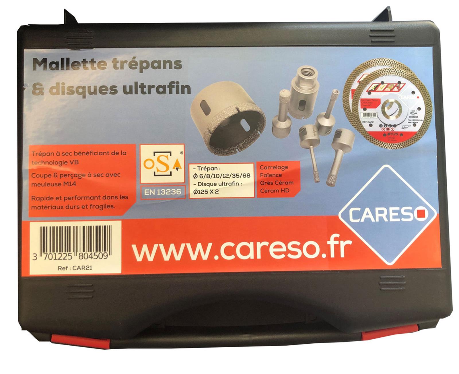 Photo de l'article CARESO Coffret trpan  sec diamtres 6, 8, 10, 12,  35, 68  +  2 disques ultrafins diamtre 125 mm