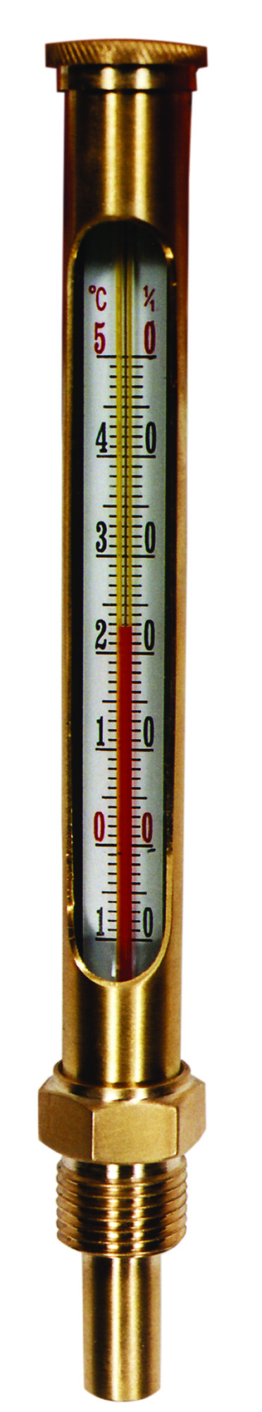 Thermomètre vertical pour chaudière - Droit Long. 160 mm Long. Plonge 45 mm 0 à 130°C