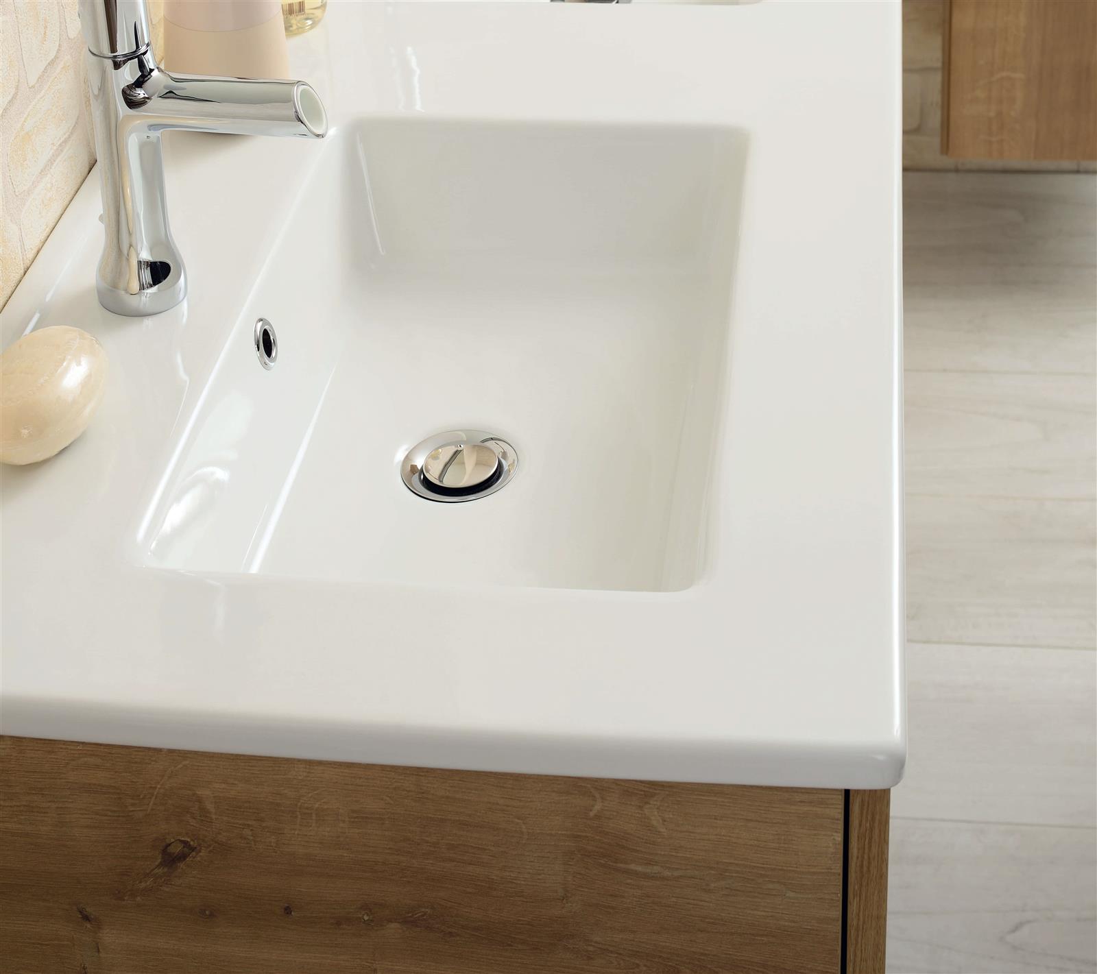 Plan de toilette avec une vasque céramique blanche NOLITA (80 cm) - Plan une vasque 81cm - blanc bri
