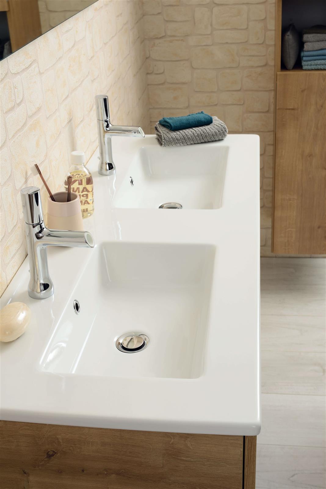 Plan de toilette avec double vasque céramique blanche NOLITA (120 cm ) - Plan double vasque - Blanc 