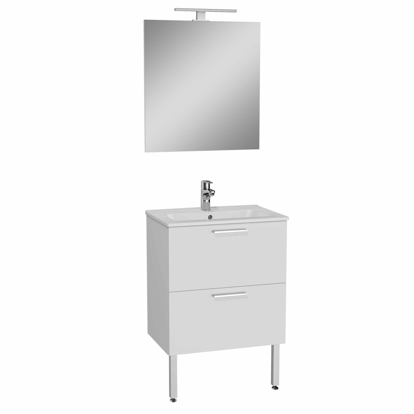 Set de meuble MIA avec plan en céramique et miroir - Coloris meuble: blanc - Finition meuble : brill