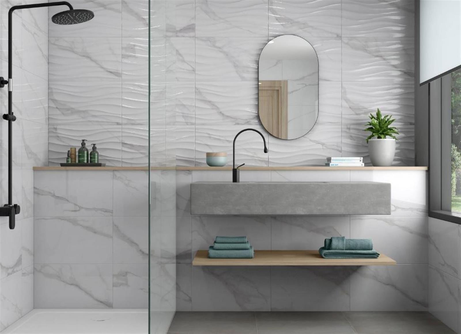 Faïence+effet+marbre+PORTOFINO+33,5x55+cm+-+33,5+x+55+cm+-+Blanco+Brillo+(blanc+brillant)-+Aspect+lisse