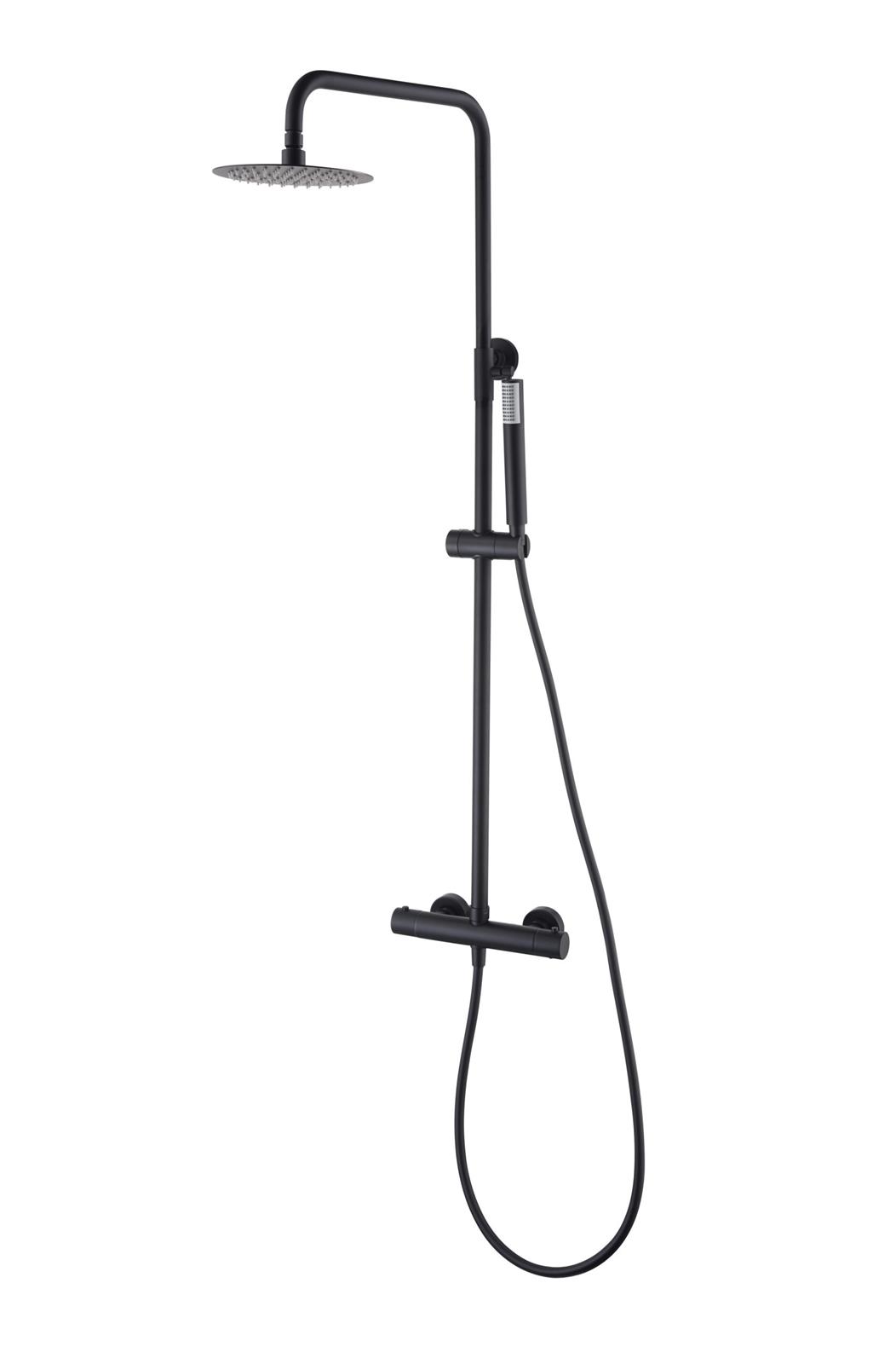 Ensemble+de+douche+thermostatique+extensible+MONZA+-+Hauteur:+de+88+à+124+cm+-+Noir+mat