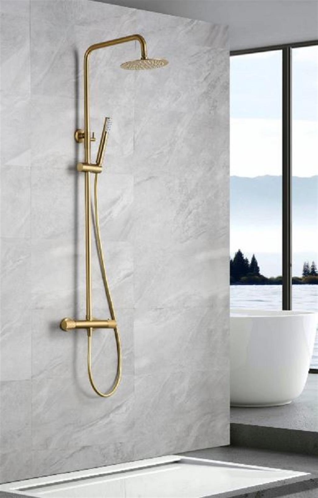 Ensemble+de+douche+thermostatique+LINE+-+Rose+brosse