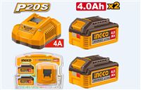 INGCO Chargeur de batteries 4.0 AH + 2 batteries 4.0 AH 20V   