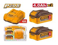 Photo du produit Chargeur de batteries + 2 batteries 4,0Ah